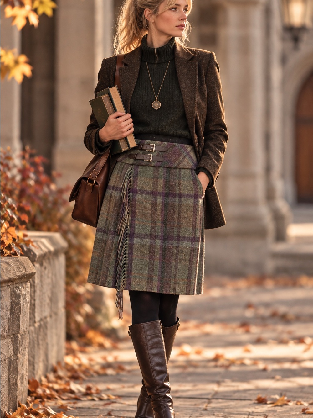 Lauren Ralph Lauren Wool Plaid Kilt Skirt Buckle Fringe Academia Fall Autumn
